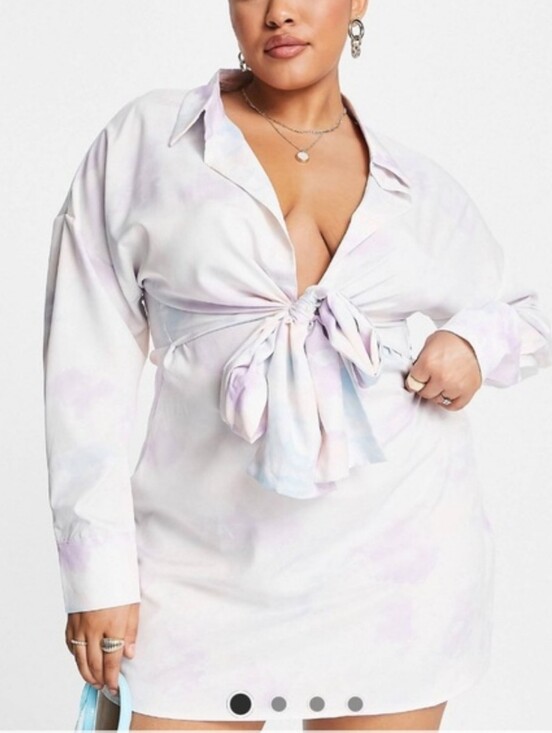 Missguided + Dresses & Skirts - Missguided Women's Plus Size Abstract Print Tie Front Mini Shirt Dress. Sz 24
